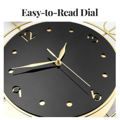 Cuspin Modern Wall Clock Black Gold with Pendulum, Decorative Metal Clock - color: Black Gold Modern