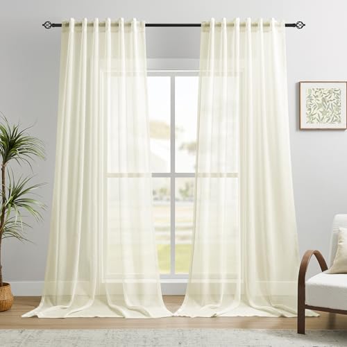 Dreaming Casa Ivory Sheer Curtains 102 Inch Long, Rod Pocket & Back Tab Top - color: Ivory, size: 52"W x 102"L (Pack of 2)