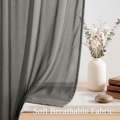 PONY DANCE 4 Panels Sheer Curtains 96 Inches Long, Beige, W 42" x L 96" - color: Grey, size: 42"W x 96"L (Pack of 4)