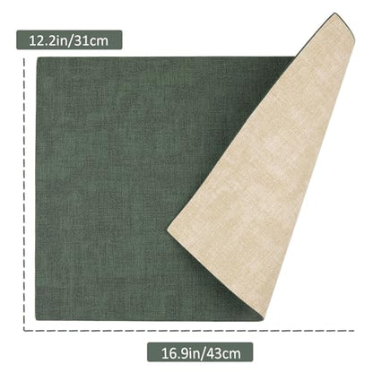 SUEH DESIGN Leather Placemats Table Mats Set of 6, Dark Green and Beige - color: A: Dark Green & Beige