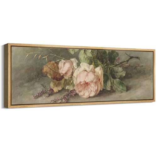 MUDECOR Large Framed Canvas Print Wall Art Vintage Floral Still Life Rose and Wildflower Nature Wilderness Antique Retro Fine Art Illustrations Decorative Colorful Multicolor for Bedroom - 60"x20" - color: A01-2401-irs27, size: 60"L x 20"W