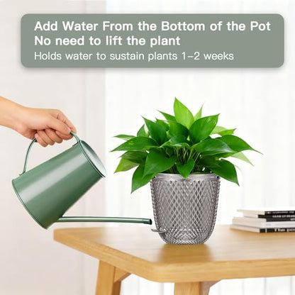QCQHDU 2 Pack Self Watering Pots, 7.2 Inch, with Drainage Holes, Gray - color: Gray, size: 7.2in