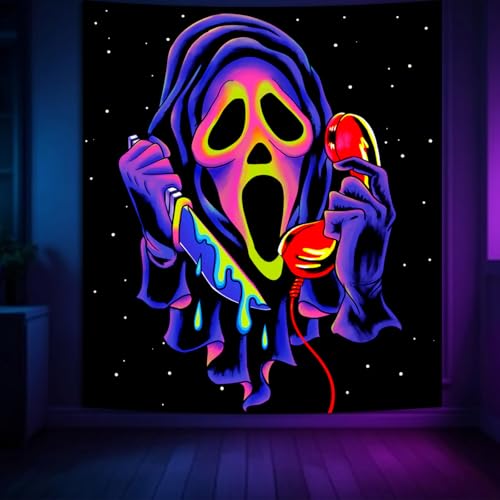 SparkLia Blacklight Horror Skull Tapestry, UV Reactive Neon Scary Face Wall Hanging, Glow in the Dark Spooky Decor for Bedroom, Gaming Room Party Decor - 30" x 40"