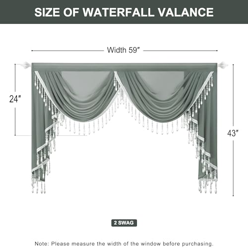 VOGOL Sheer Waterfall Valance for Living Room, 59 x 43, 1 Panel, Gray - color: Grey, size: 59"W x 43"L (Pack of 1)
