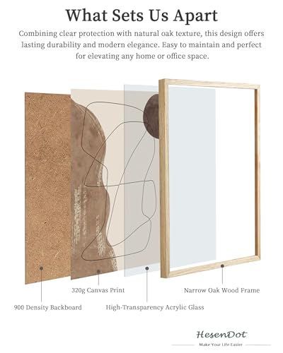 HesenDot Natural OAK Wood Abstract Line Drawing Framed Wall Art,12x16in - color: Boho Neutral Line