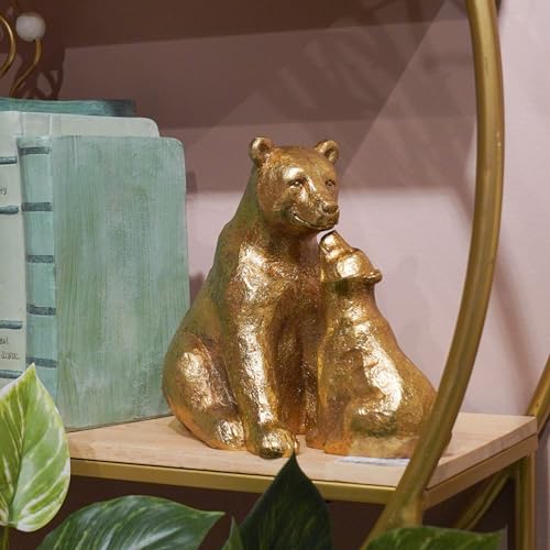 Guichifun Kissing Bear Statues Gold Mother and Baby Resin Figurines - color: Gold-bear