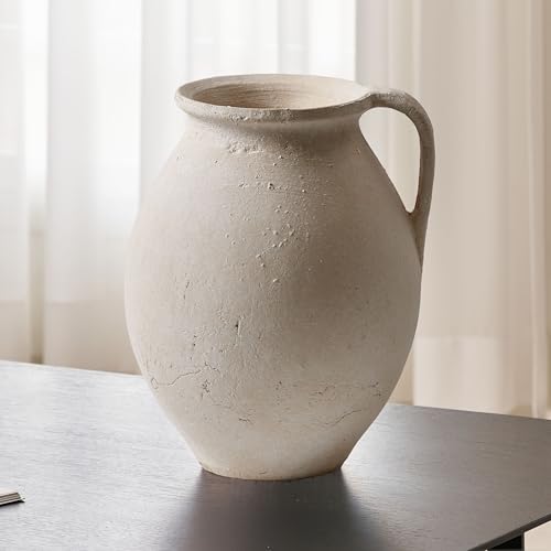 LB2 White Ceramic Large Vase, 11.2" Tall Zen Style Vase, Terra Cotta Pitcher, Distressed Farmhouse Decor, Pottery Decorative Flower for Home Decor (D - White 11.2") - color: F - White 11.2"