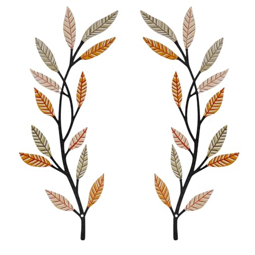 AHYS Metal Tree Leaf Wall Decor 2 PCS Rustic Vine Branch Leaf Wall Art for Living Room Bedroom Bathroom Decorations - Sunlit Wheat - color: Sunlit Wheat