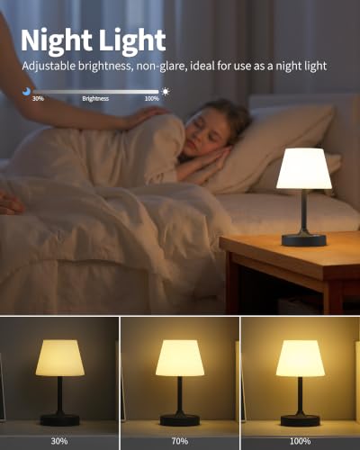PUSU Cordless LED Black Small Table Lamp, Waterproof Shower Desk lamp - color: Matte Black (Metal + PE Plastic)