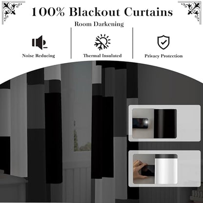 Tyrot Black White Grey Blackout Curtains for Bedroom Living Room 96 inch - color: Grey, size: 42"W x 96"L (Pack of 2)