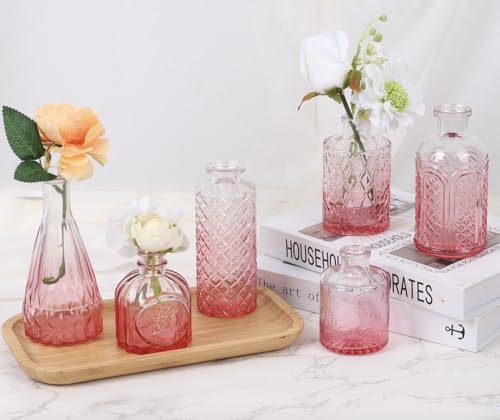 18pcs Pink Glass Bud Vase Set, Small Flower Vases for Centerpieces in Bulk - color: Pink, size: 18pcs