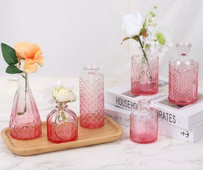 18pcs Pink Glass Bud Vase Set, Small Flower Vases for Centerpieces in Bulk - color: Pink, size: 18pcs