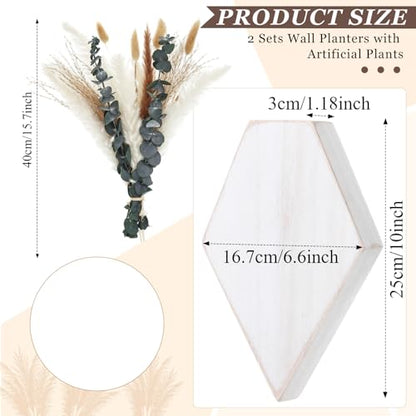 2 Pcs Wooden Wall Planters, White Distressed, Natural Style - color: White Distressed, style: Natural Style