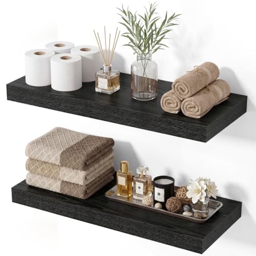 Floating Shelves for Wall, 16 Inch Wall Mounted Storage and Display for Living Room, Bedroom, Kitchen, Bathroom Set of 2 Black - color: Black, size: 16 Inch