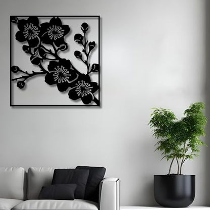 Metal Wall Decor | 17'' x 17'' x 0.05'' Spring Flowers Art Themed Wall Decorations | Handmade Indoor and Outdoor Wall Art (17'' x 17'', Spring Flowers, Black) - size: 17'' x 17'', style: Spring Flowers