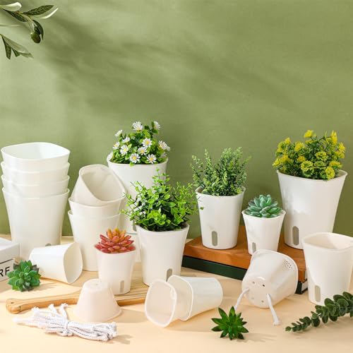 Ziliny 18 Pcs Self Watering Pots Plastic Plant 3 Sizes Flower Plant Pot with Inner White Flower Pots for Indoor House Plants Plastic Self Watering Pot for Herbs Flowers (Xs,S,M) - size: XS,S,M