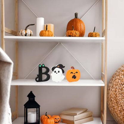COCHIE Spooky Halloween Table Decorations Indoor Pumpkin Ghost Boo Sign Set - style: Cute