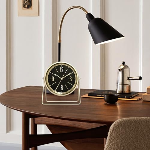 Vintage Metal Desk Clock, Gold Black