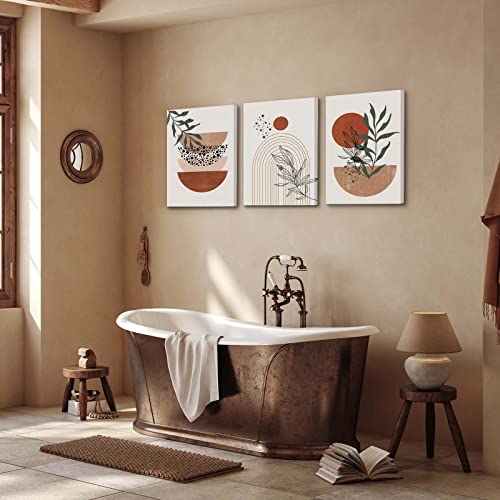 Boho Wall Art Prints, Boho Wall Decor, Abstract Geometric Prints Black Beige Terracotta Minimalist Art, Natural Framed Canvas Prints Artwork For Living Room Bathroom Bedroom Wall Decor - color: Boho Prints-1, size: 12x16inchx3pcs