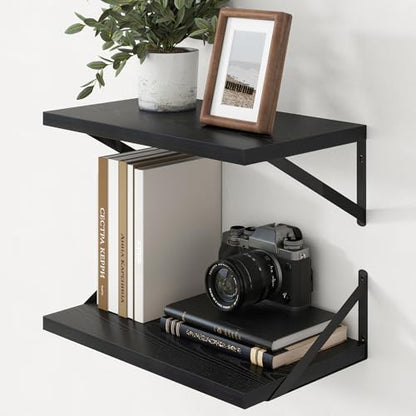 Axeman Deep Floating Shelves - 20 Inch Black Floating Shelves Set of 2-12 Inch Deep Wood Wall Shelves for Living Room Bathroom Kitchen - color: Black, size: 20W x 12D