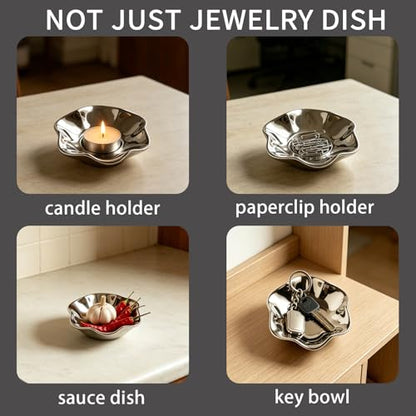 BEUNAIZER Jewelry Dish Tray, Ring Dish, Ceramic Trinket Tray, Key Bowl - color: silver