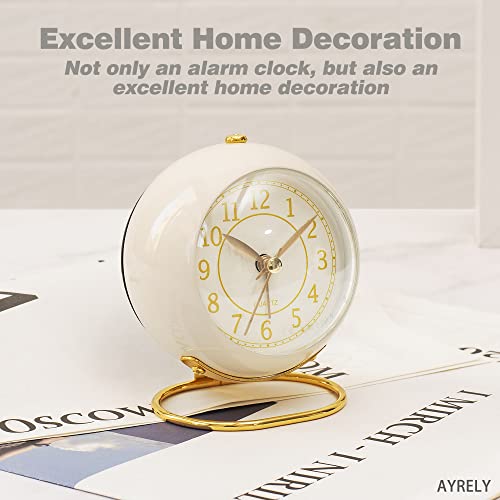 AYRELY® Battery Operated Analog Desk Alarm Clock with Light, Table Clock - color: Cream