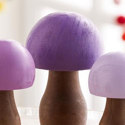 Your Heart's Content Wood Mushrooms, Set of 3 (Purple Paint 3) - color: Purple 3