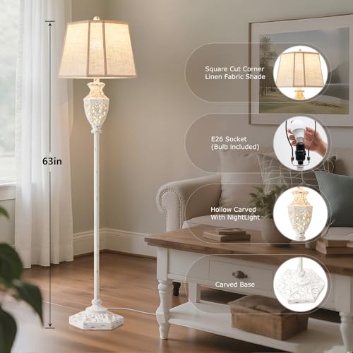 Luvkczc Rustic Floor Lamp - Resin Carved Base with Hollow Night Light - color: Cream