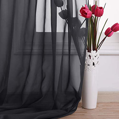 NICETOWN Black Sheer Villa Scarf Curtain Panels, Simple Voile Sheer Scarf Valance for Your Son & Farther Bedroom, 2 Pieces, 60" Length by 216" Width - color: Black