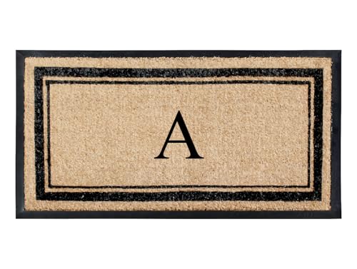 A1 HOME COLLECTIONS Natural Coir & Rubber Hand-Flocked Monogrammed Doormat - Heavy Duty Anti-Shedding Front Door Mat, Thick & Durable Entrance Mat - A, 24" x 48" - color: A, size: 2' x 4' (Rectangular)