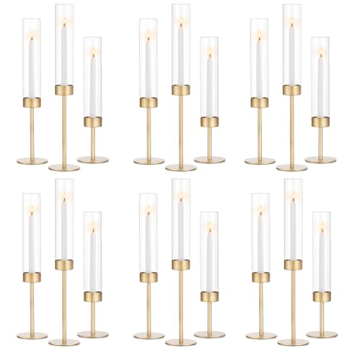Romadedi Glass Hurricane Candle Holders for Candlestick, Gold, Set of 18 - size: 18 PCS