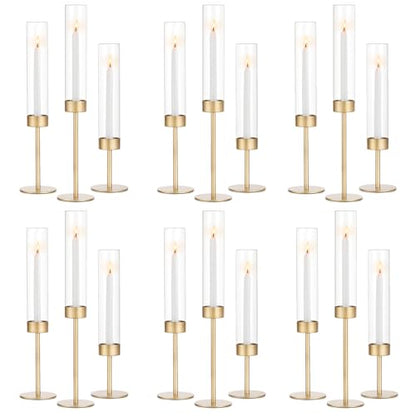 Romadedi Glass Hurricane Candle Holders for Candlestick, Gold, Set of 18 - size: 18 PCS