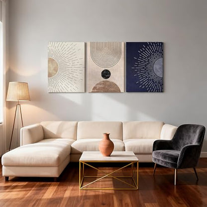 HCJWCXD 3 Pcs Boho Sun Line Canvas Wall Art 12x16 Inch - color: Black, White, and Gold, size: 12x16 Inches