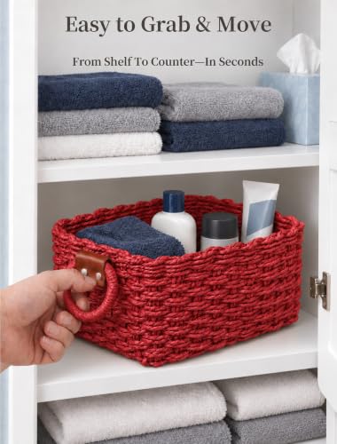 Small Wicker Baskets, 3 PCS Paper Rope Baskets for Shelves, Red - color: Red