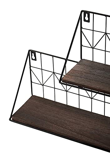 Mkono Floating Shelves Wall Mounted Set of 2 Rustic Wood Storage Display Shelf with Metal Wire Basket 11.4 Inches, Hanging Shelf for Bedroom Bathroom Living Room Kitchen Office, Brown,Small - size: Small
