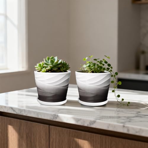 5 Inch Ceramic Plant Pots(5.5 in Diameter),Set of 4 - color: Dark Gray + White, size: 5.5 Inch-4 Pack