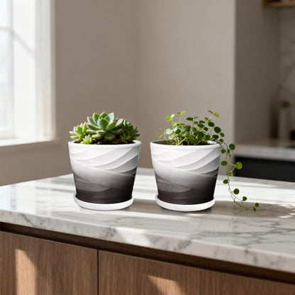 5 Inch Ceramic Plant Pots(5.5 in Diameter),Set of 4 - color: Dark Gray + White, size: 5.5 Inch-4 Pack