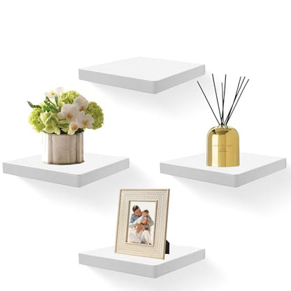 Small Floating Shelves for Wall Set of 4, 8 Inch Square Shelves,White - color: White, size: 8 Inch-4Pcs