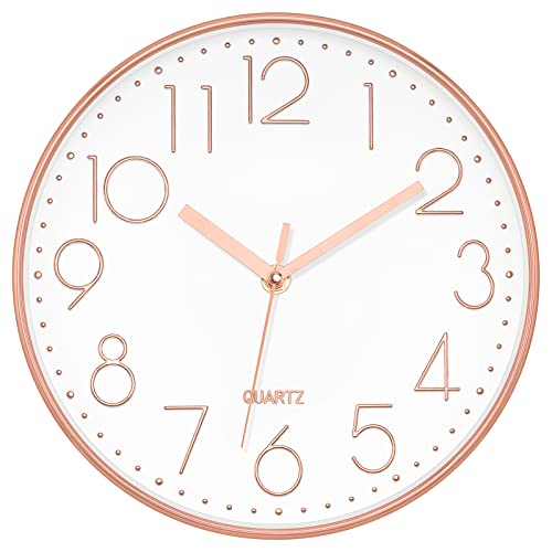 Foxtop 25.4cm(10인치) 모던 벽시계 무소음 배터리 작동 로즈 골드 시계 - color: 로즈 골드., size: 25.4 cm
