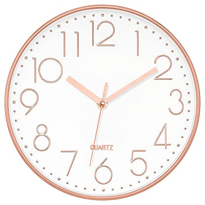 Foxtop 25.4cm(10인치) 모던 벽시계 무소음 배터리 작동 로즈 골드 시계 - color: 로즈 골드., size: 25.4 cm