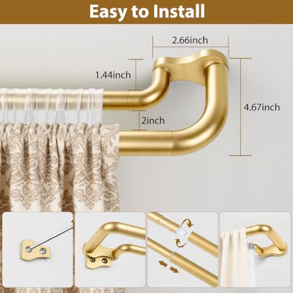 KAMANINA Double Curtain Rod 32 to 58 Inch, Gold Wrap Around Drapery Rods - color: Gold, size: 32-58"
