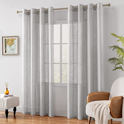 HOMEIDEAS Light Gray Linen Textured Sheer Curtains, 52 X 84 Inch, 2 Panels - color: Light Grey, size: 52"W x 84"L (Pack of 2)