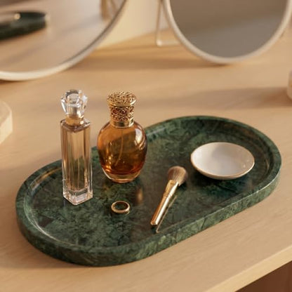 YKAJO Jade Green Oval Marble Tray, 11.8x5.9 Vanity Perfume Organizer Dish - color: Jade Green, size: 11.8" x 5.9" x 0.6"