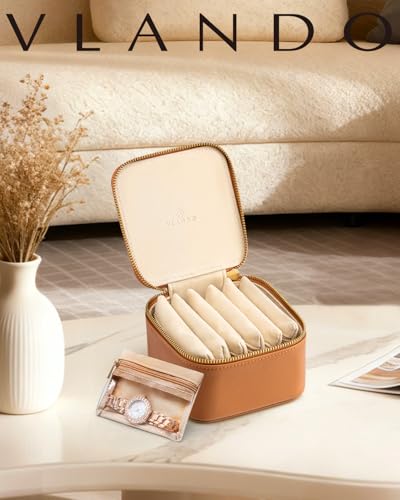 VLANDO Travel Jewelry Case with Clear 6 Velvet Bags,Brown - color: 6PCS-Brown