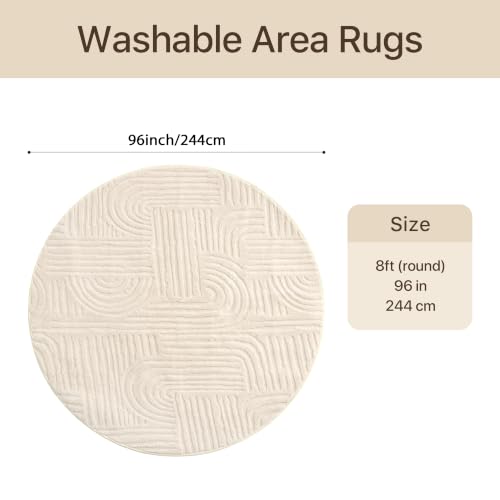 GENIMO Soft 8FT Round Rug Beige Washable for Living Room, High Low Pile - color: Arch Beige, size: 8' (Round)