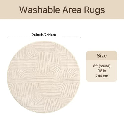 GENIMO Soft 8FT Round Rug Beige Washable for Living Room, High Low Pile - color: Arch Beige, size: 8' (Round)