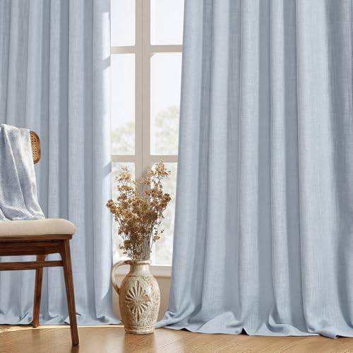 MIULEE Thick Linen Curtains, 42Wx90L, Light Blue Semi Sheer Linen Textured - color: Chambray Blue, size: 42"W x 90"L (Pack of 2)