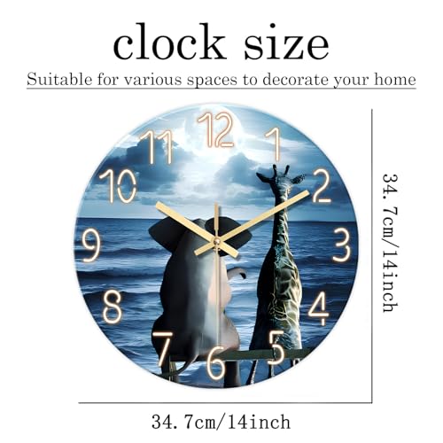 XNM Round Animal Operated Battery Wall Clock Modern 14 Inch - color: Blue, size: 14 Inch