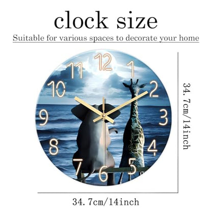 XNM Round Animal Operated Battery Wall Clock Modern 14 Inch - color: Blue, size: 14 Inch