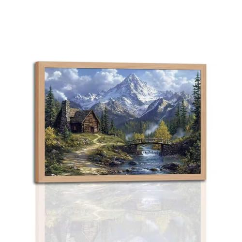 Framed Wall Art Vintage Landscape Pictures Snow Mountain Canvas Art Winter Cottage Paintings Farmhouse Artwork For Bedroom Living Room Kitchen 16x24in - color: Decor Farmhouse Wall, size: 16"L x 24"W